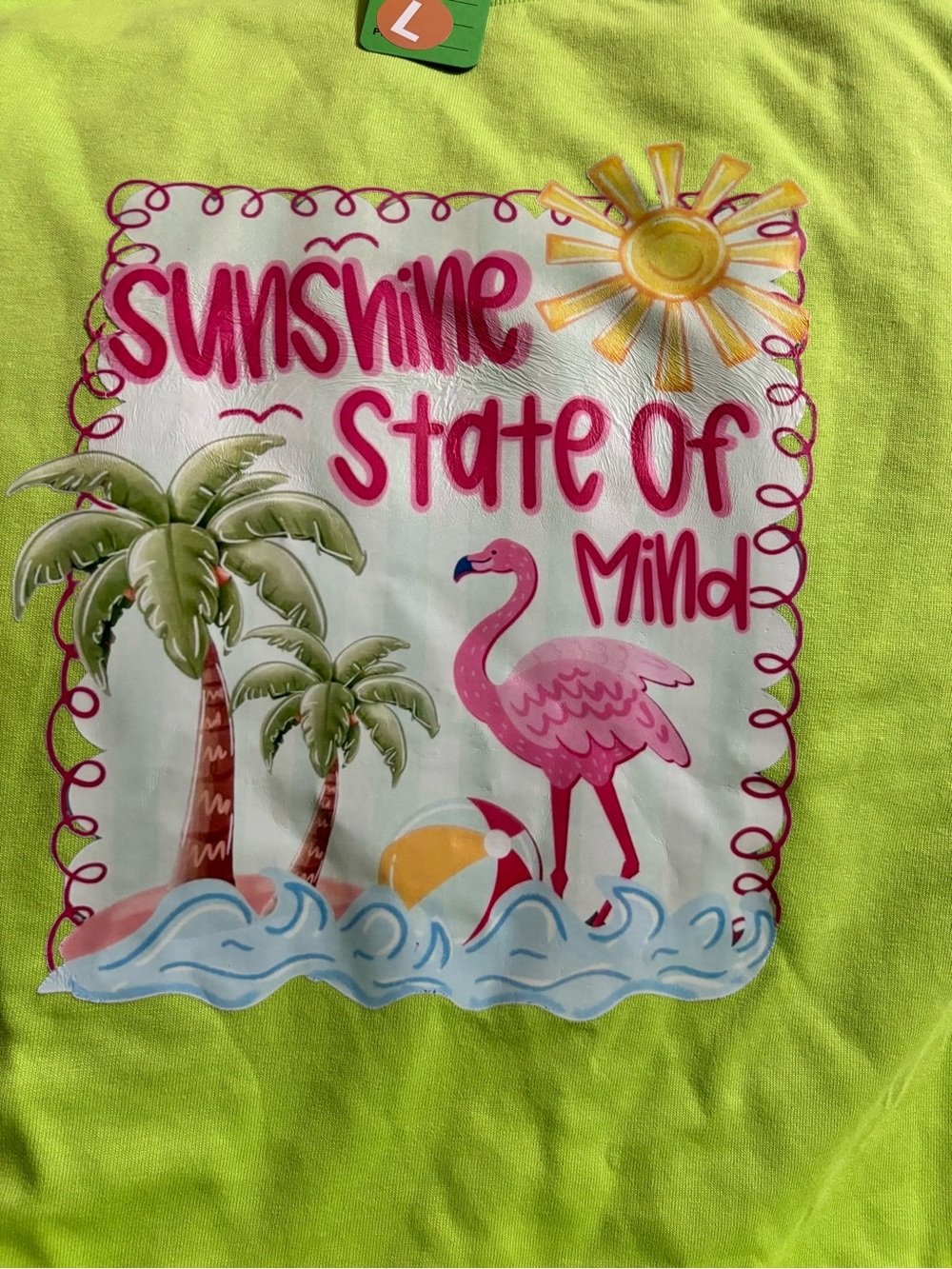 NEW Sunshine State of Mind Neon Green Tropical Graphic Tee size Large